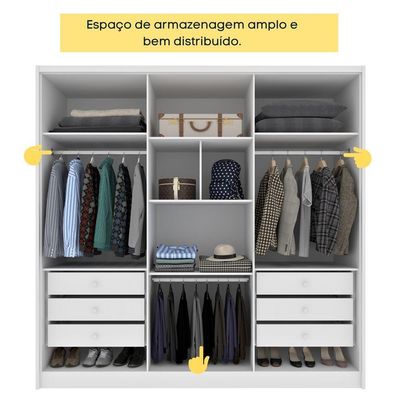 Guarda Roupa Casal 6 Portas 6 Gavetas 100% Mdf Fortuna S/ Espelho S/ Pés - Tcil Neve