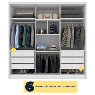 Guarda Roupa Casal 6 Portas 6 Gavetas 100% Mdf Fortuna S/ Espelho S/ Pés - Tcil Neve