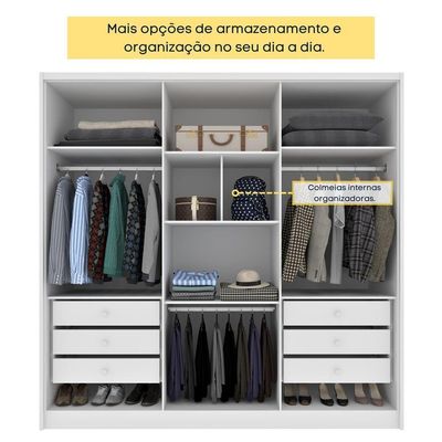Guarda Roupa Casal 6 Portas 6 Gavetas 100% Mdf Fortuna S/ Espelho S/ Pés - Tcil Neve
