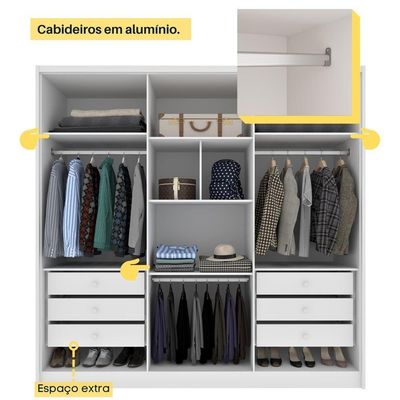 Guarda Roupa Casal 6 Portas 6 Gavetas 100% Mdf Fortuna S/ Espelho S/ Pés - Tcil Neve