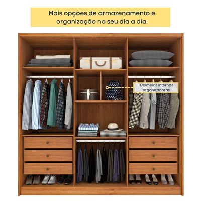 Guarda Roupa Casal 6 Portas 6 Gavetas 100% Mdf Fortuna S/ Espelho S/ Pés - Tcil Cinamomo