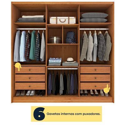 Guarda Roupa Casal 6 Portas 6 Gavetas 100% Mdf Fortuna S/ Espelho S/ Pés - Tcil Cinamomo