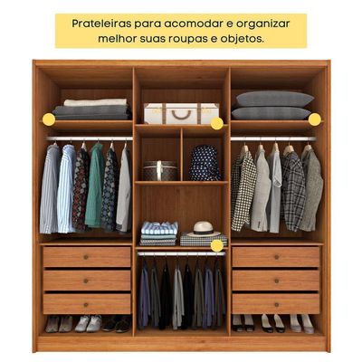 Guarda Roupa Casal 6 Portas 6 Gavetas 100% Mdf Fortuna S/ Espelho S/ Pés - Tcil Cinamomo/off White
