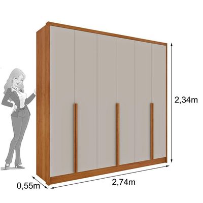 Guarda Roupa Casal 6 Portas 6 Gavetas 100% Mdf Fortuna S/ Espelho S/ Pés - Tcil Cinamomo/off White