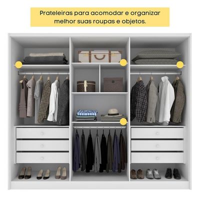 Guarda Roupa Casal 100% Mdf 6 Portas 6 Gavetas Realeza S/ Espelho S/ Pés - Tcil Neve