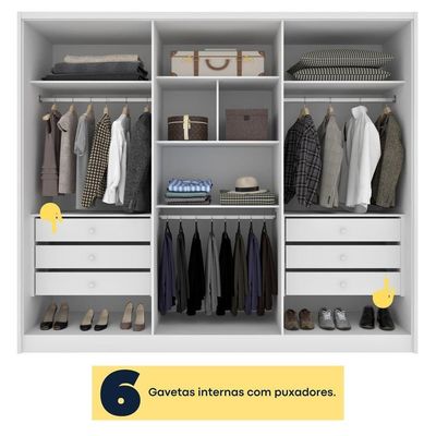 Guarda Roupa Casal 100% Mdf 6 Portas 6 Gavetas Realeza S/ Espelho S/ Pés - Tcil Neve