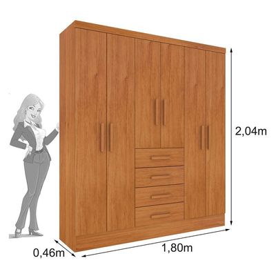 Guarda Roupa Casal 6 Portas 4 Gavetas Arizona S/ Espeho S/ Pés - Tcil Cinamomo