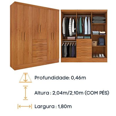 Guarda Roupa Casal 6 Portas 4 Gavetas Arizona S/ Espeho S/ Pés - Tcil Cinamomo
