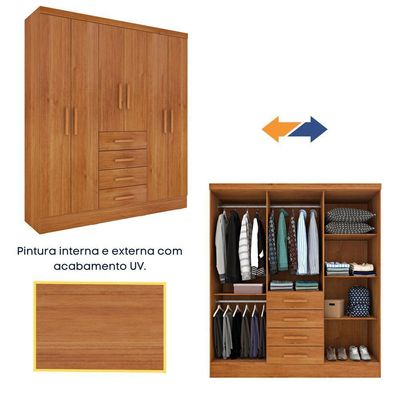 Guarda Roupa Casal 6 Portas 4 Gavetas Arizona S/ Espeho S/ Pés - Tcil Cinamomo