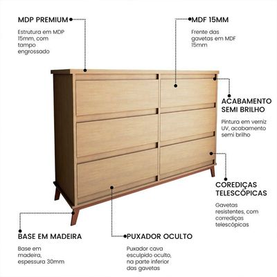 Cômoda Para Quarto Londres Com 6 Gavetas - Amêndoa
