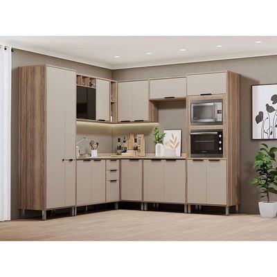 Cozinha Modulada Completa 8 Peças Com Espaço Para Forno E Mi Vanilla-beige