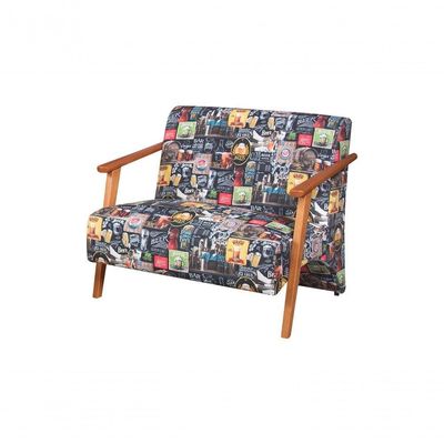 Conjunto Venus Braços Em Madeira Maciça 1 Namoradeira 2 Poltronas Estampada Unidecor Retro Bar 107