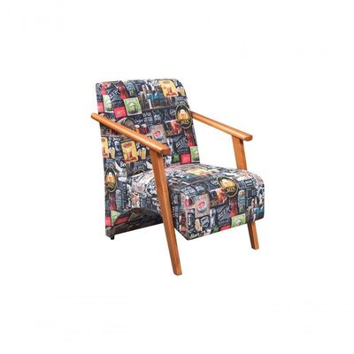 Conjunto Venus Braços Em Madeira Maciça 1 Namoradeira 2 Poltronas Estampada Unidecor Retro Bar 107
