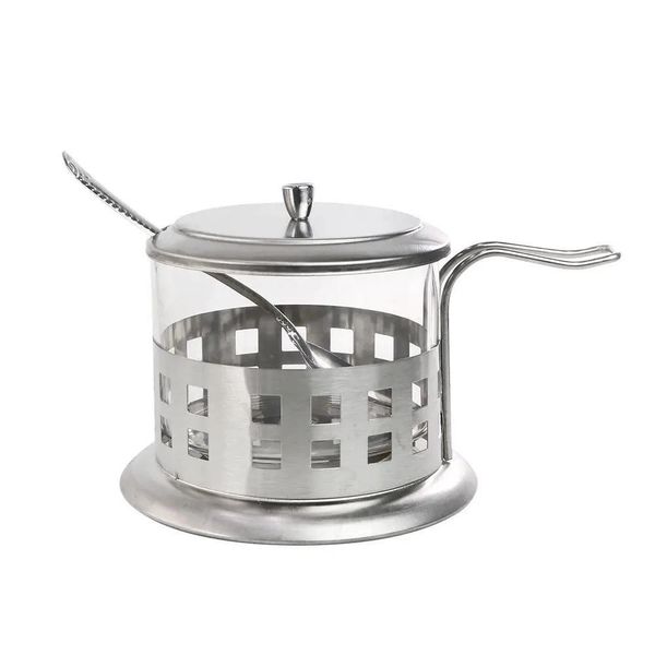 Açucareiro De Vidro E Inox Com Colher 200ml Elegância E Praticidade