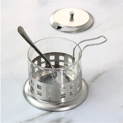 Açucareiro De Vidro E Inox Com Colher 200ml Elegância E Praticidade