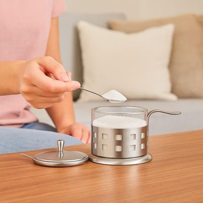 Açucareiro De Vidro E Inox Com Colher 200ml Elegância E Praticidade