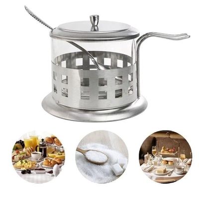 Açucareiro De Vidro E Inox Com Colher 200ml Elegância E Praticidade