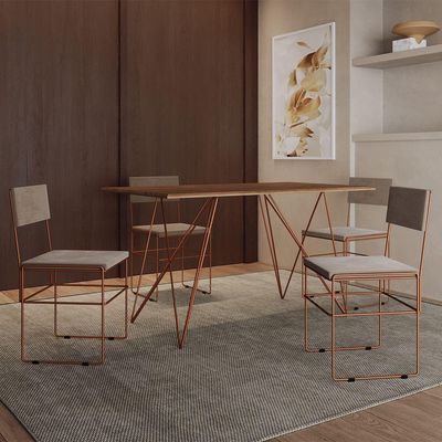 Mesa Jantar Amêndoa Com 4 Cadeiras Bege E Cobre Marrom