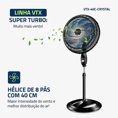 Ventilador De Coluna Mondial 40cm Super Turbo 8 Pás VTX-40C-Crystal Preto Azul 220V