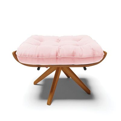 Kit 02 Puffs Giratório Suede Base Madeira Ma25 - D'rossi Rosa Bebê