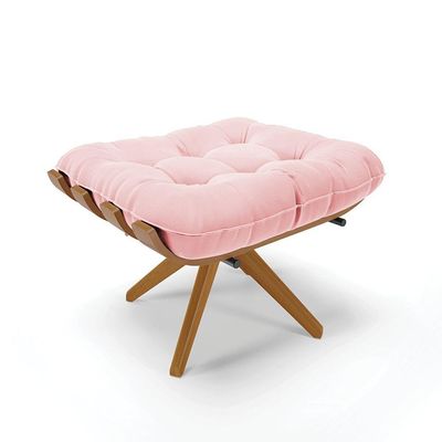 Kit 02 Puffs Giratório Suede Base Madeira Ma25 - D'rossi Rosa Bebê