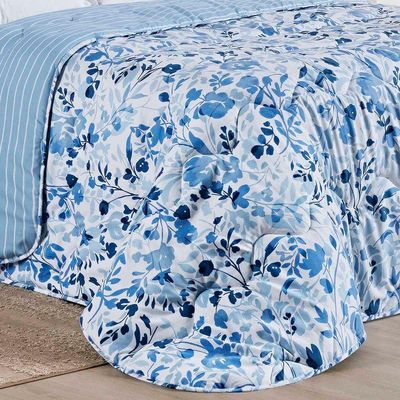 Edredom Cobertor Belle Super King 400 Fios Dupla Face Estampado Florido Azul