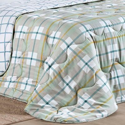 Edredom Cobertor Belle Queen 400 Fios Dupla Face Estampado Grid Xadrez Verde