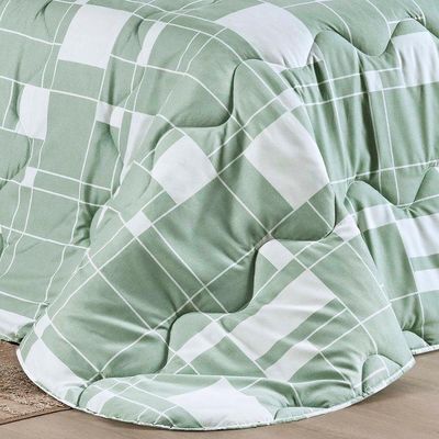 Edredom Cobertor Belle Queen 400 Fios Dupla Face Estampado Quadriculado Verde