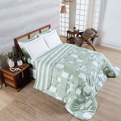 Edredom Cobertor Belle Queen 400 Fios Dupla Face Estampado Quadriculado Verde