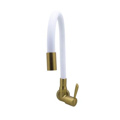 Torneira Cozinha Parede Tubo Flexível Branco E Dourada 1/4 De Volta Metal Luxo