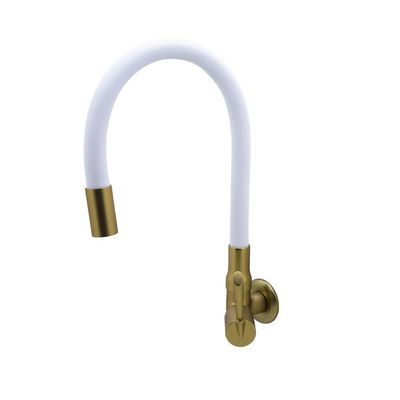 Torneira Cozinha Parede Tubo Flexível Branco E Dourada 1/4 De Volta Metal Luxo
