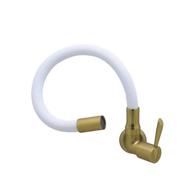 Torneira Cozinha Parede Tubo Flexível Branco E Dourada 1/4 De Volta Metal Luxo