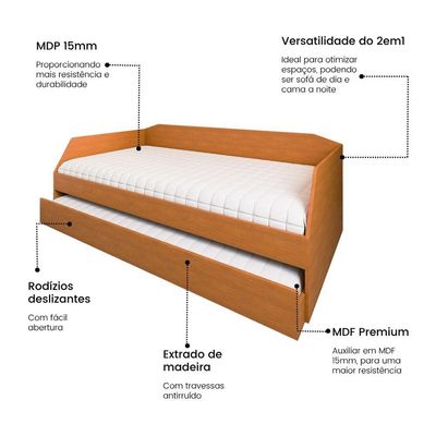 Bicama Solteiro Duo Com Cama Auxiliar Em Mdf Premium Nature