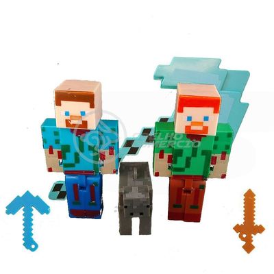 Kit Cartelado Conjunto Minecraft 2 Bonecos + 1 Bloco + 1