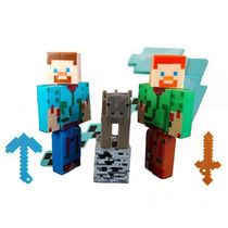 Kit Cartelado Conjunto Minecraft 2 Bonecos + 1 Bloco + 1