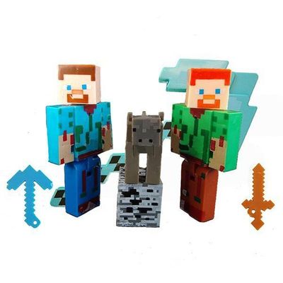 Kit Cartelado Conjunto Minecraft 2 Bonecos + 1 Bloco + 1