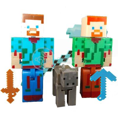Kit Cartelado Conjunto Minecraft 2 Bonecos + 1 Bloco + 1