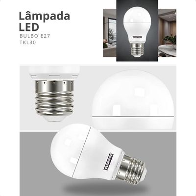 Kit 5 Lâmpadas Led Bolinha Tkl 4,9w Taschibra E27 Bivolt 3000k Quente