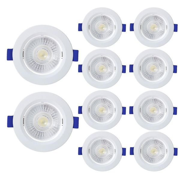 Kit 10 Spot De Led Embutir Slim Mr16 Redondo 6w Bivolt 3000k Quente