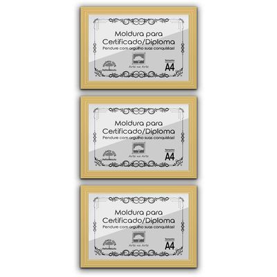 Kit 3 Certificados Diplomas A4 Com Tela De Acetato E Mdf Titulos Moldura Marfim