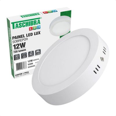 Kit 2 Painel De Led Redondo Sobrepor 12w Bivolt Taschibra 3000k Quente