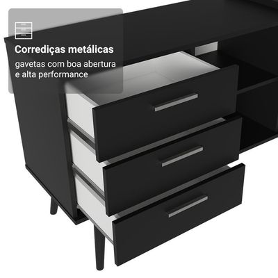 Mesa De Estudos Em L 3 Gavetas Preto Lisboa Madesa