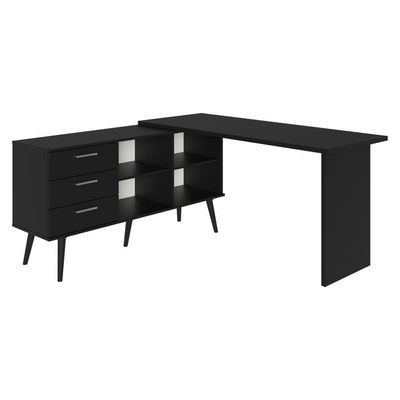 Mesa De Estudos Em L 3 Gavetas Preto Lisboa Madesa