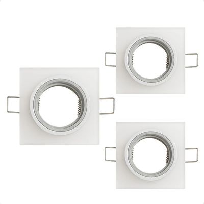 Kit 3 Spot Taschibra Quadrado Embutir Vidro Jateado Sp23 Mr16 Bivolt