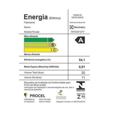 Micro-ondas Electrolux 20L Branco Com Função Tira Odor E Descongelar MTO30 Branco 110V