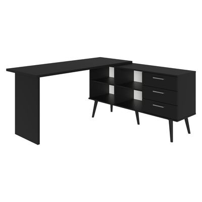 Mesa Para Computador Gamer Em L 3 Gavetas Preto Lisboa Madesa Preto