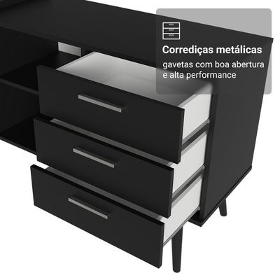 Mesa Para Computador Gamer Em L 3 Gavetas Preto Lisboa Madesa Preto