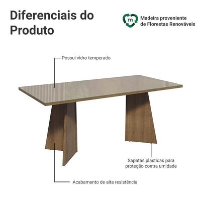 Mesa Para Escritório Diretor Presidente 180cm Tampo De Vidro Rustic-crema 5388 Madesa