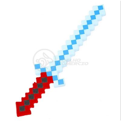Kit Brinquedo Espada Pixel Minecraft 58cm C/Som Luz+3 Pilhas