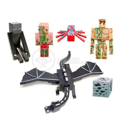 Cartela Minecraft 5 Bonecos + 1 Bloco Ender Dragon